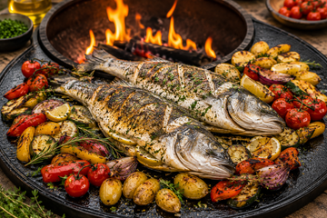 Bar et légumes au brasero : nouvelle recette du moment !